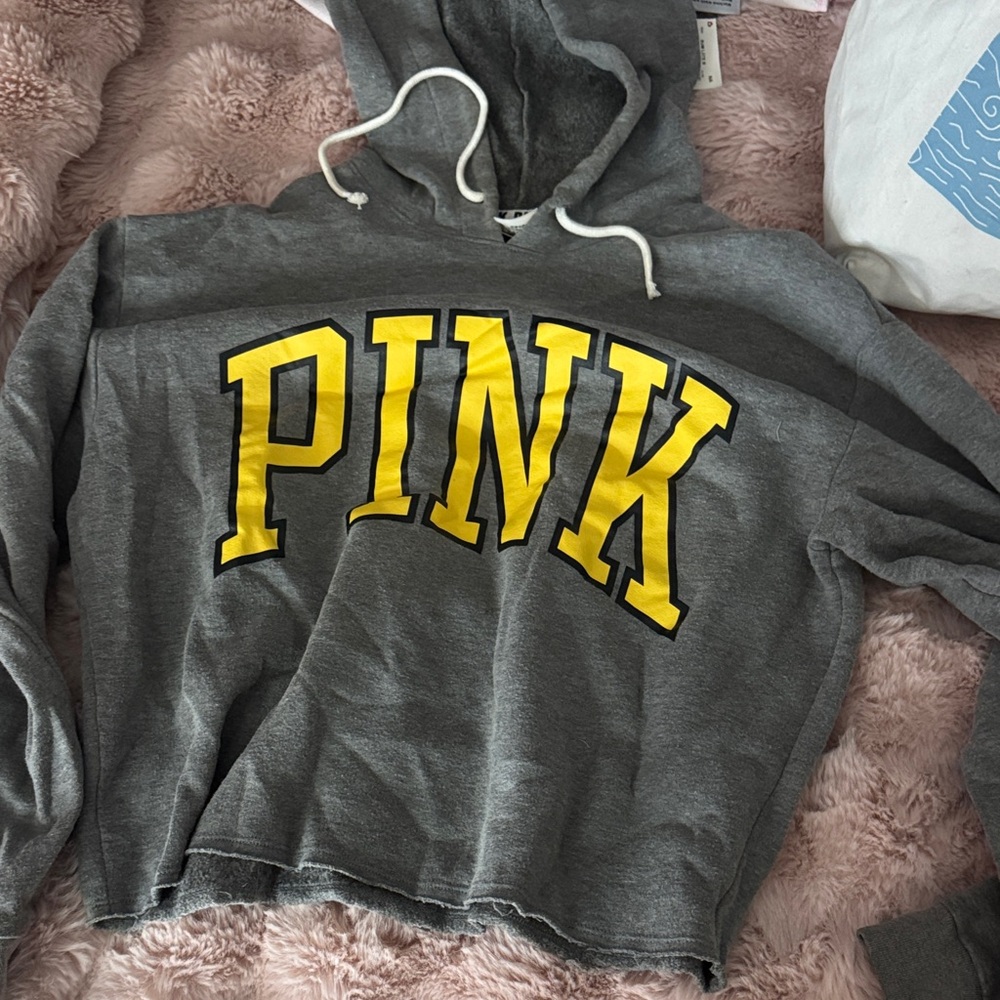 PINK Victoria's Secret Gray Sweater with Yellow Lettering